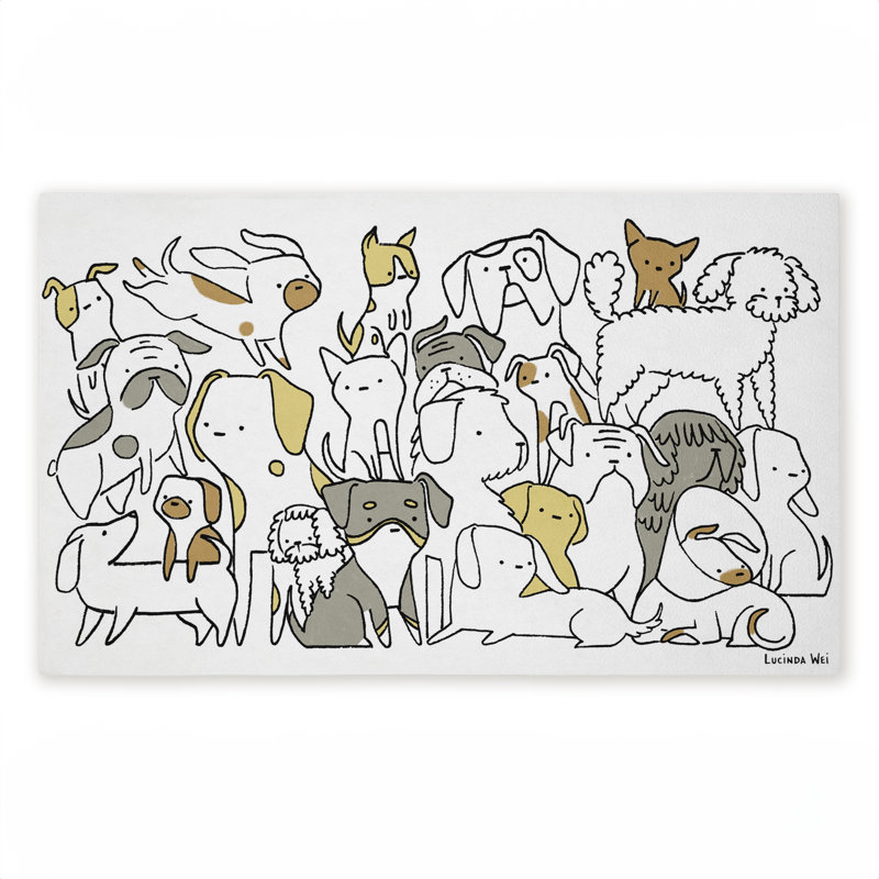 Tapis d'extérieur imprimé avec des races de chiens éclectiques, design de Lucinda Wei, 45,7 x 76,2 cm