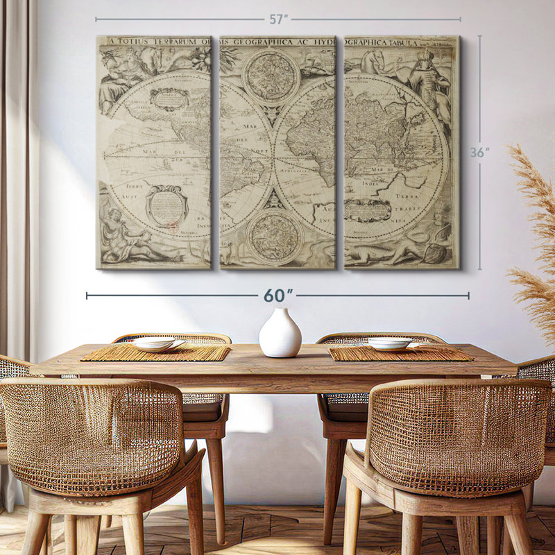 «Hemisphere Vintage Map» sur toile, H 36 po x l 57 po x P 1,25 po