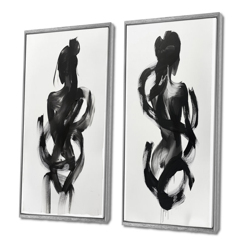 «And And Minimal Woman Silhouette I - Abstract Shapes», ensemble de 2 pièces d'art mural, H 40 po x l 40 po