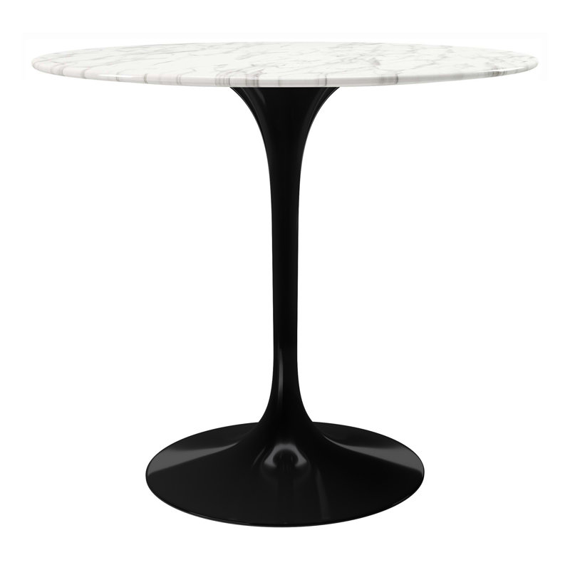  Table de salle à manger 32 "en marbre blanc et noir et métal, Black
