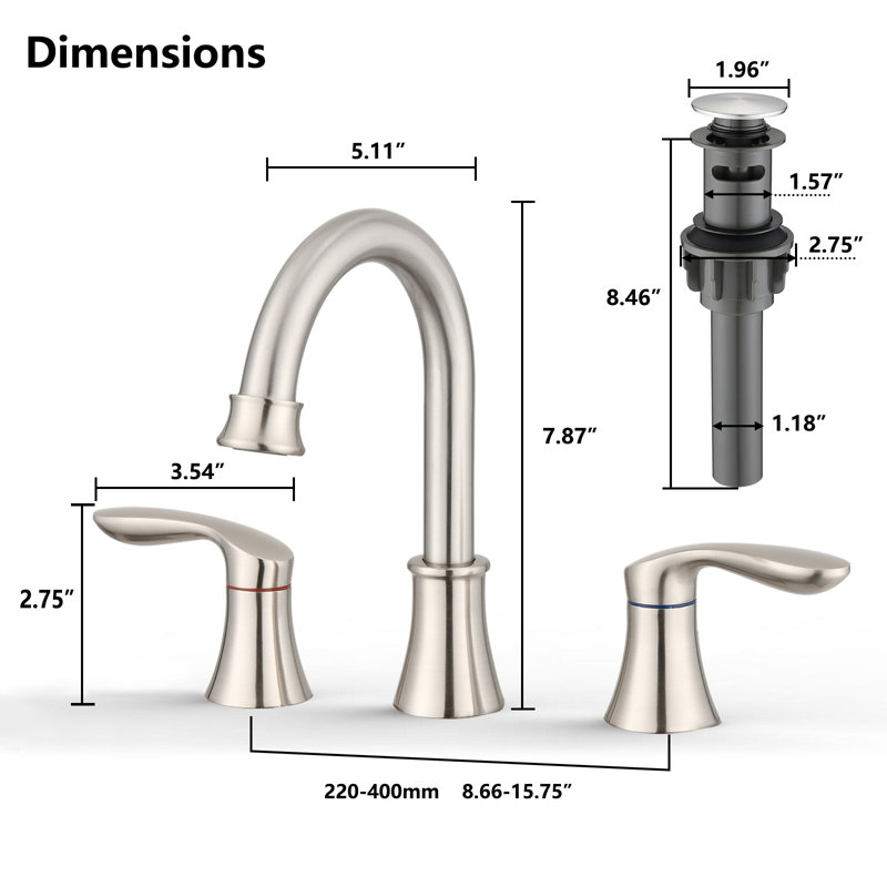 Widespread Bathroom Faucet With Pop Up Drain, Brushed Nickel