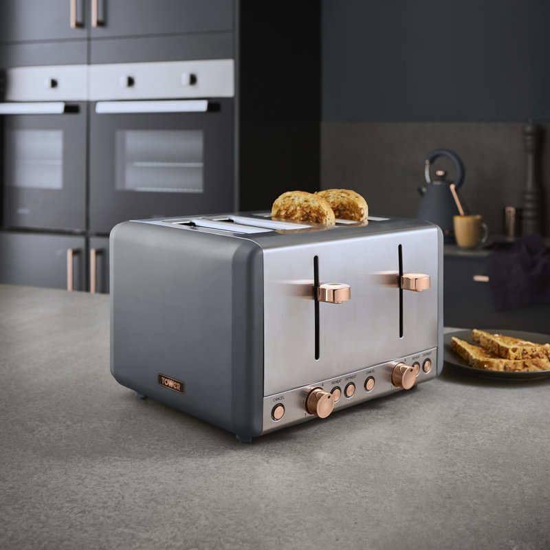 Tower Cavaletto Kitchen Set, 1.7L Rapid Boil Kettle & 4 Slice Toaster, Grey/Rose Gold