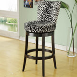 Alesja Swivel Counter or Bar Height Armless Bar Stool with Footrest in Faux Leather and Black Wood