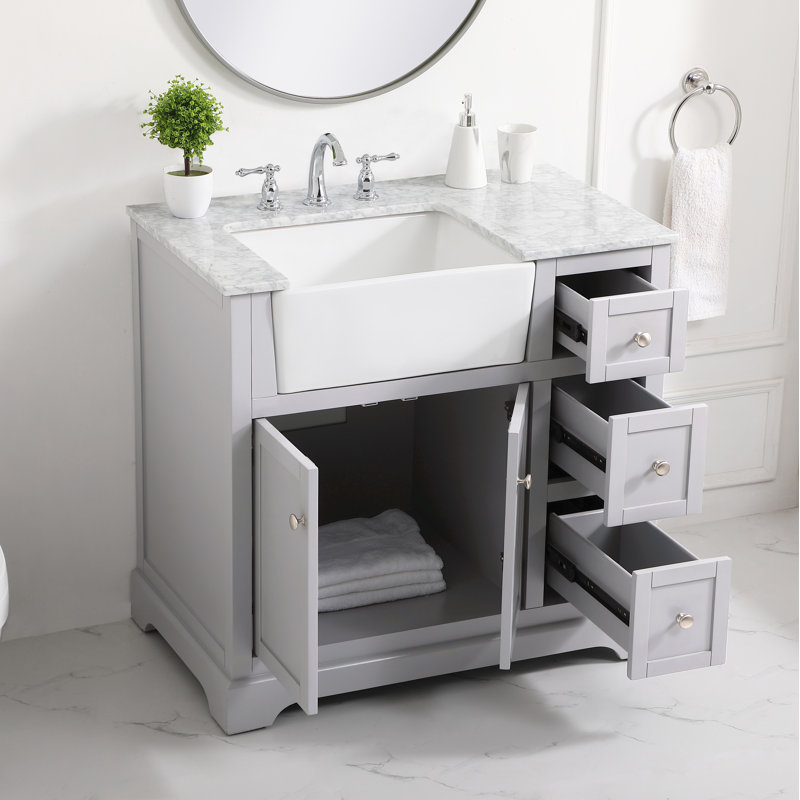 Pardue 36'' Single Bathroom Vanity with Marble Top, Gray