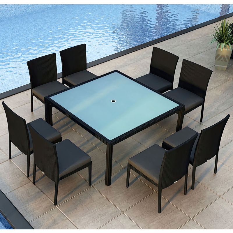 Ensemble repas Kaneb, Toile gris anthracite Sunbrella®, Toile gris anthracite Sunbrella®, H 29,5 po x l 59 po x L 59 po