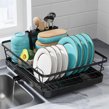 Small Dish Drying Rack - Compact Dish Rack for Kitchen Counter with  Silicone Dish Drying Mat, Stainless Steel Dish Drainer for Kitchen Sink  Cabinet