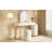 Luxury Makeup Vanity Desk With 3-Color LED Mirror & Stool, Adjustable Length Vanity Table With Movable Side Cabinet, 6 Drawers Storage, Marble-Look Sticker Top, PU Leather Drawers