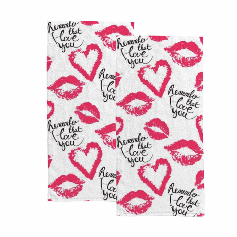 LoveLuxe Soft & Absorbent Bath Hand Towels - Set of 2, Heart Lips Design, Perfect for Bathroom, Kitchen, Hotel, Gym, Spa