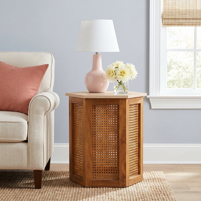 Table de bout Pacetti, Plateau en faux marbre blanc / base naturelle