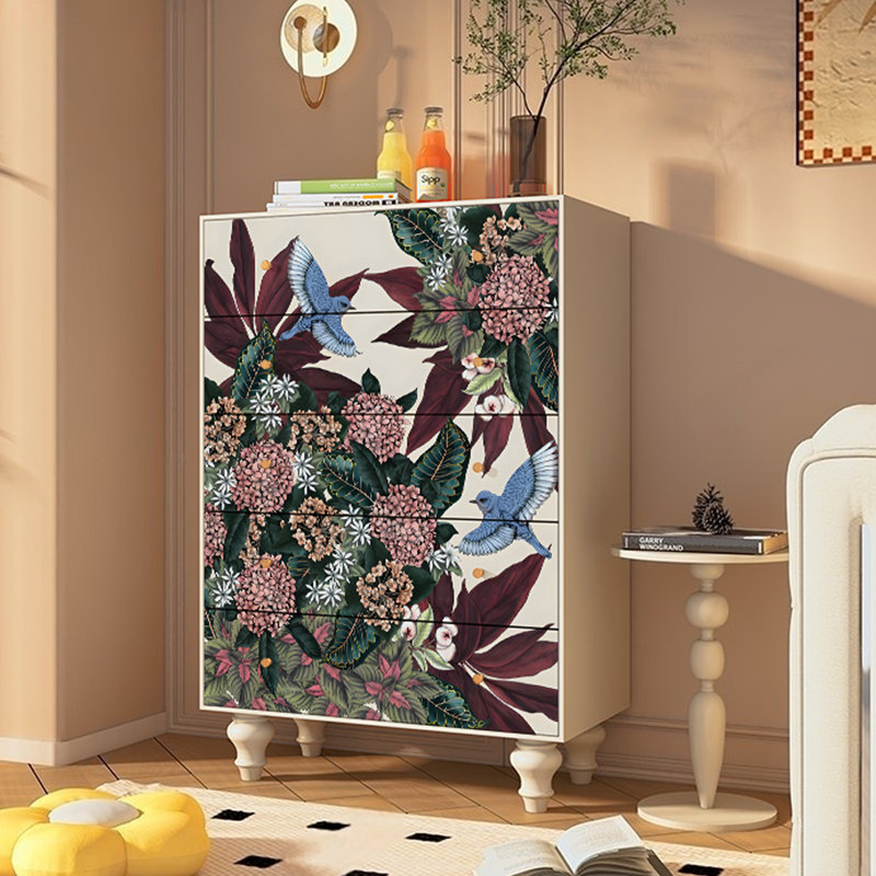 Commode décorative à cinq tiroirs Retro, Ivoire blanc
