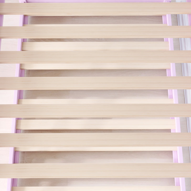 Wood Frame Twin Over Twin Size Bunk Bed With Ladder,Strengthened Slats, Pink