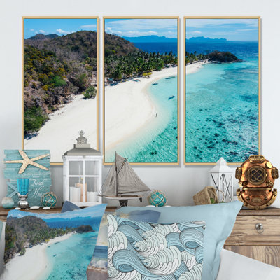 " Tropical Beach in The Philippines " 3 Piece Art Mixed Media Painting