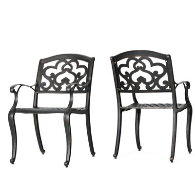 2 Cast Aluminum Dining Chairs, Copper Tone, Rust, Comfy Seat, Cloud Design Back, Patio Use Chair  2 , Copper-Coloured, Rust-, Comfortable Back