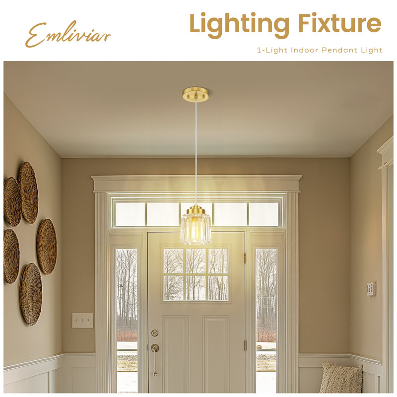 Ensemble de 3 luminaires suspendus industriels 1 lumière avec verre ondulé transparent, Or brossé