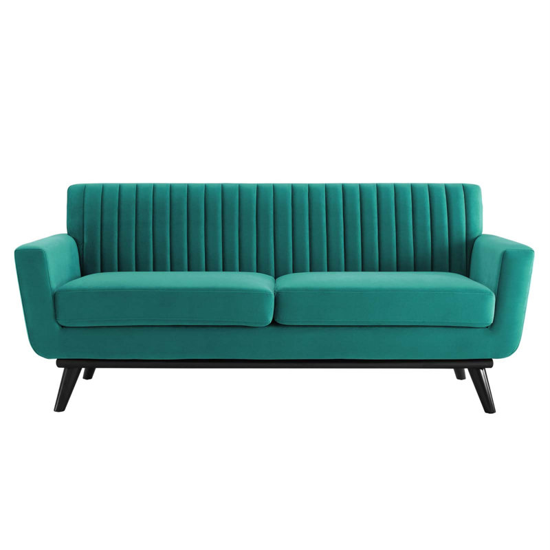 Engage Channel Tufted Fabric Loveseat, Teal Polyester