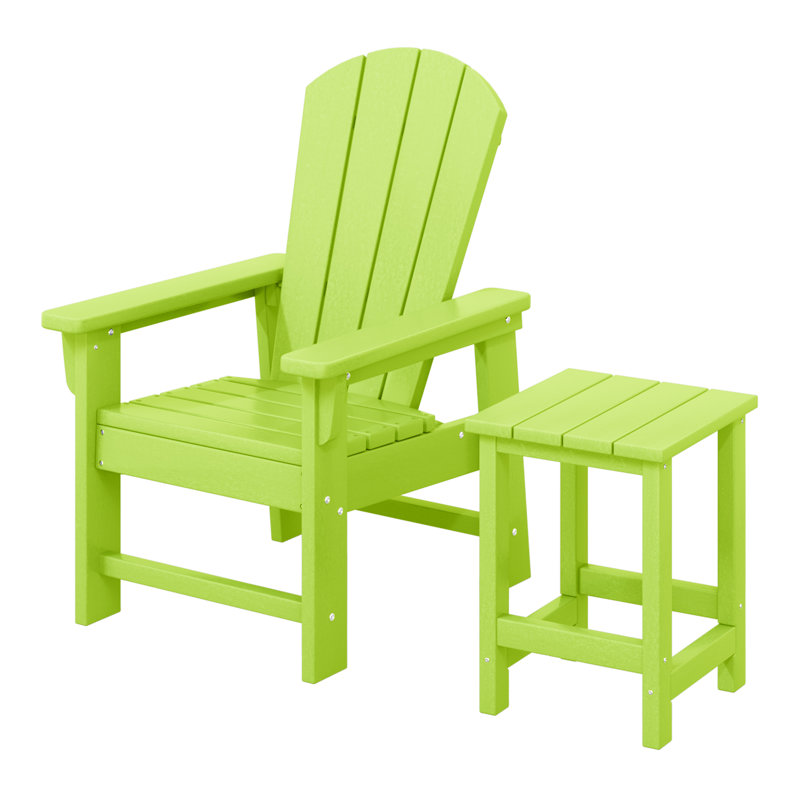Laguna Kids Outdoor Poly Adirondack Chair With Side Table, Lime