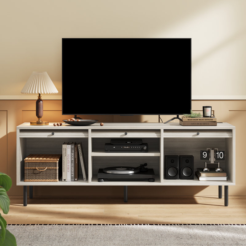 59" Mid Century TV Stand Entertainment Center with Storage Cabinet to Fit TVs, 21.7" H x 59" W x 15.75" D, White