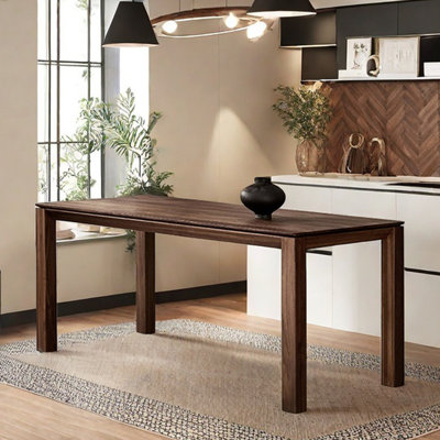 The dining table is simple and thick rectangular