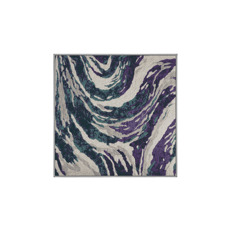 Machine Washable Gray Area Rug, Square 3'