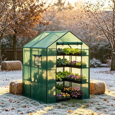 Replacement PE Greenhouse Cover 140 x 73 x 190cm with Roll-Up Door and Vent Windows, White