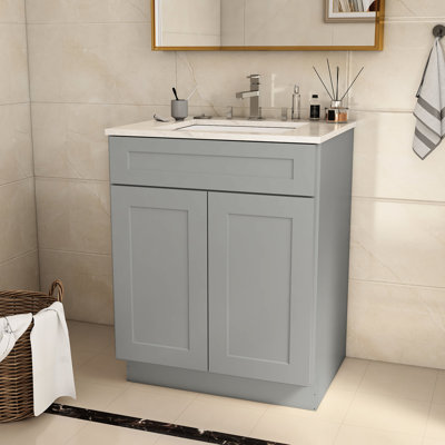 Meuble-lavabo 34,5 po de haut en contreplaqué gris - Protégé, multifonctionnel pour les cuisines à plancher élevé, salle de bain polyvalente et au-delà