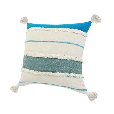 Contemporary Striped Tasseled Woven 100% Cotton Decorative Throw Pillow