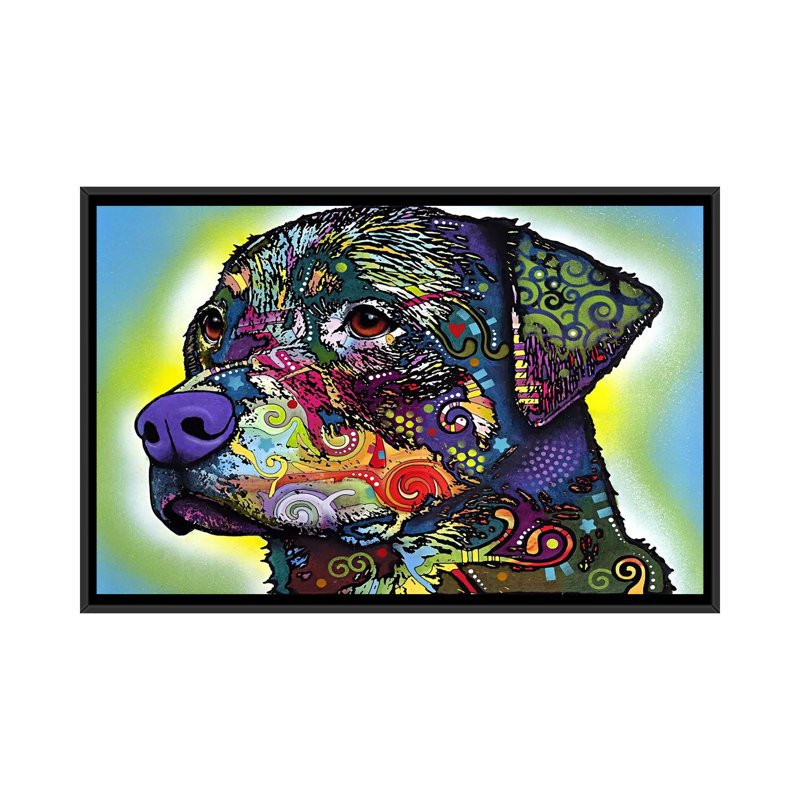 «The Rottweiler», impression sur toile tendue, H 18 po x l 26 po x P 1,5 po, Toile avec cadre noir
