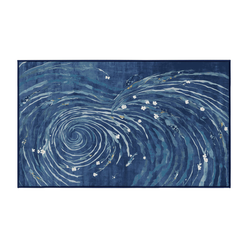 Machine Washable Blue Area Rug, Rectangle 5' x 7'
