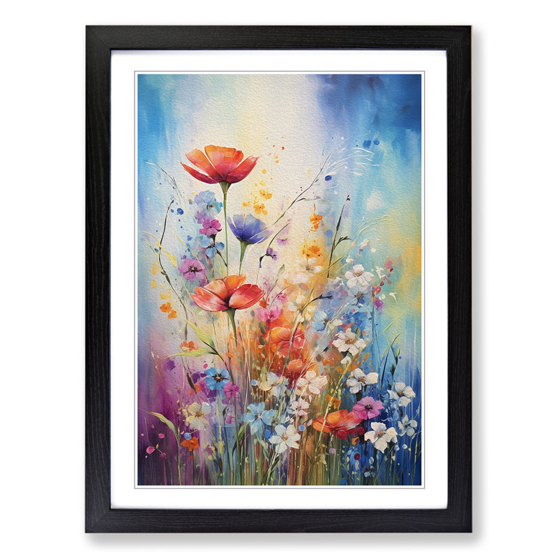 Wildflowers Abstract - Framed Print, 46cm H x 34cm W x 2cm D, Black
