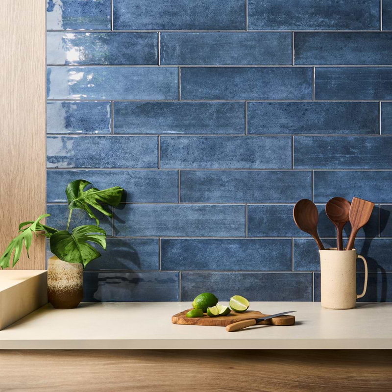 Aquarella 3.98 in. x 15.94 in. Glossy Ceramic Tile, Denim Blue