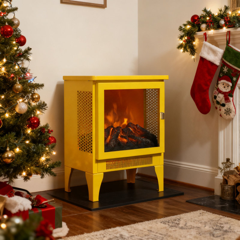 Freestanding Electric Fireplace Stove heater with 3D Flame effect, Bright Yellow
