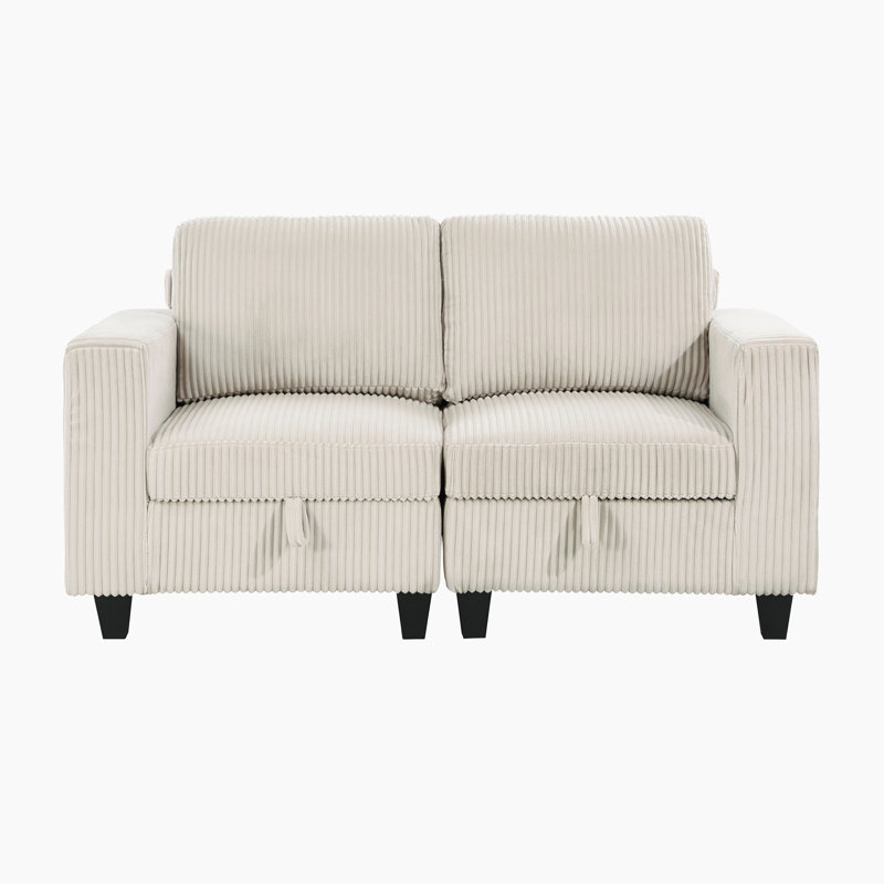 Pankova 64" Modern & Contemporary Corduroy Loveseat with Integrated USB Charging Port and Storage Pouches, Hidden Storage Beneath the Seat