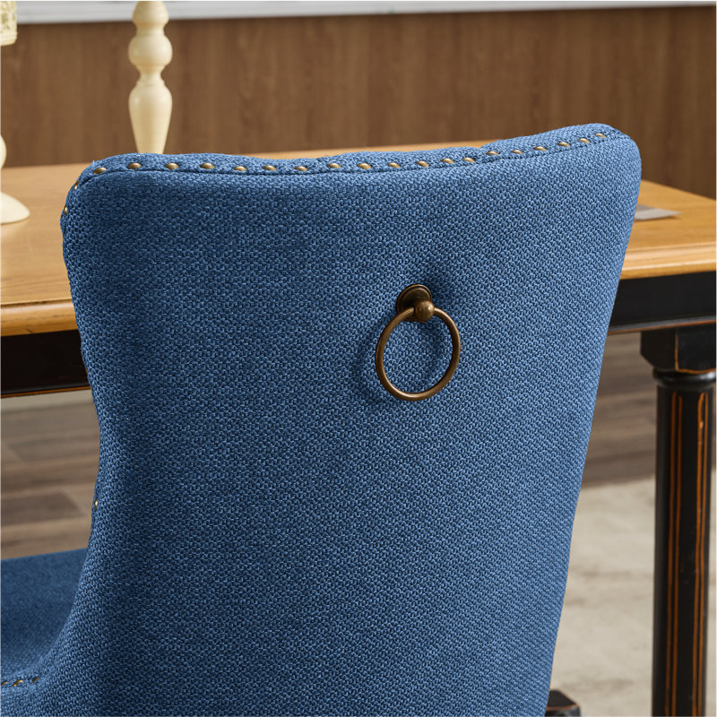 Chaises capitonnées Allena , Noir, Mélange de lin bleu, 2