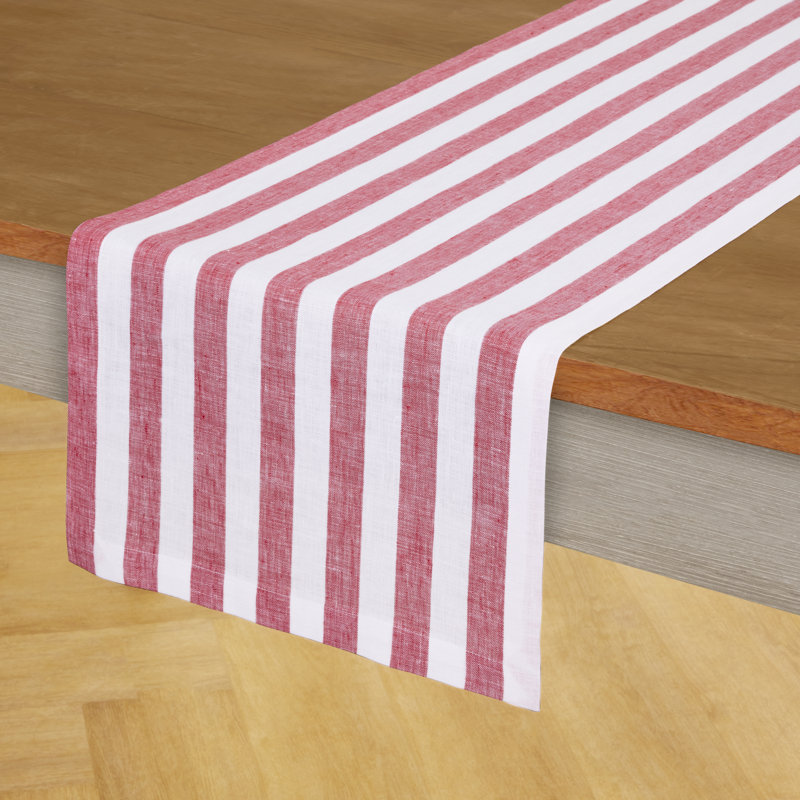 Sorrento Stripe-100% Pure Linen Table Runner, Red/White Large Stripe, 36" x 14"