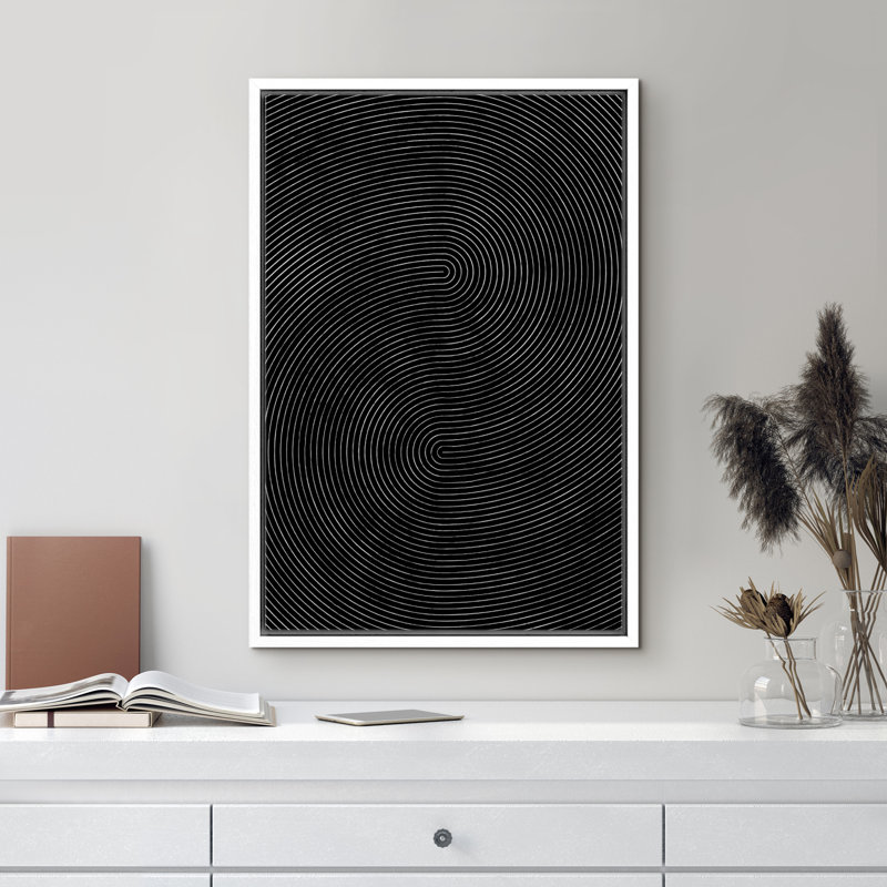 Impression sur toile, motif géométrique noir, vague abstraite, minimaliste, mid-century, H 24 po x l 16 po, White