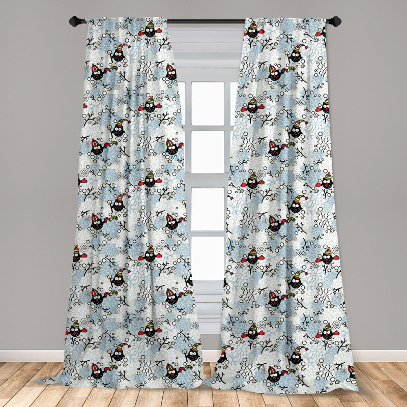 Winter Owl Pattern Light Filtering Polyester Curtain Panels