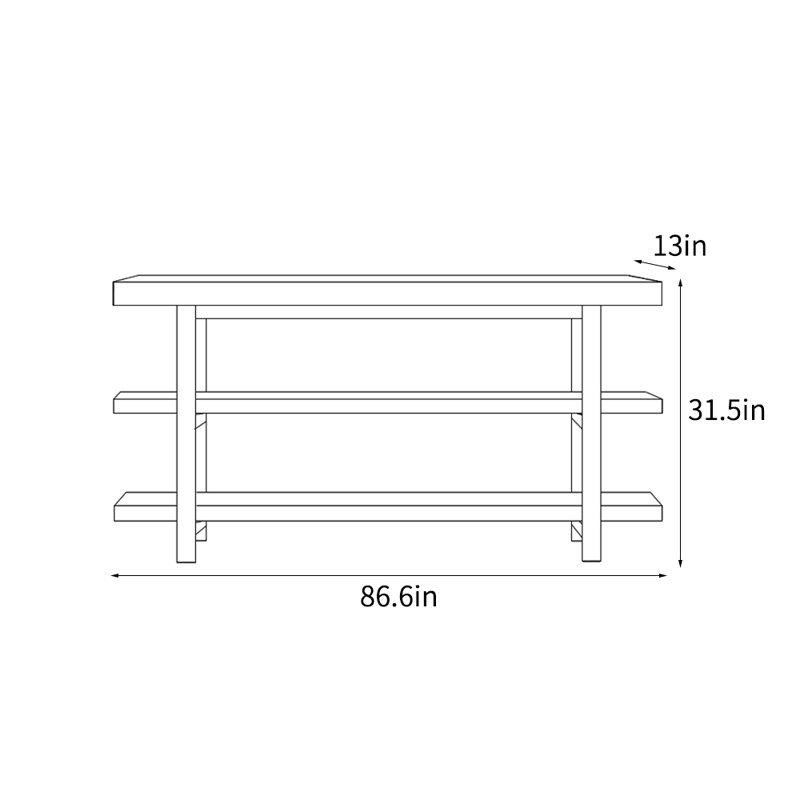 Console rétro de style pastoral, H 31,5 po x l 86,6 po x P 13 po