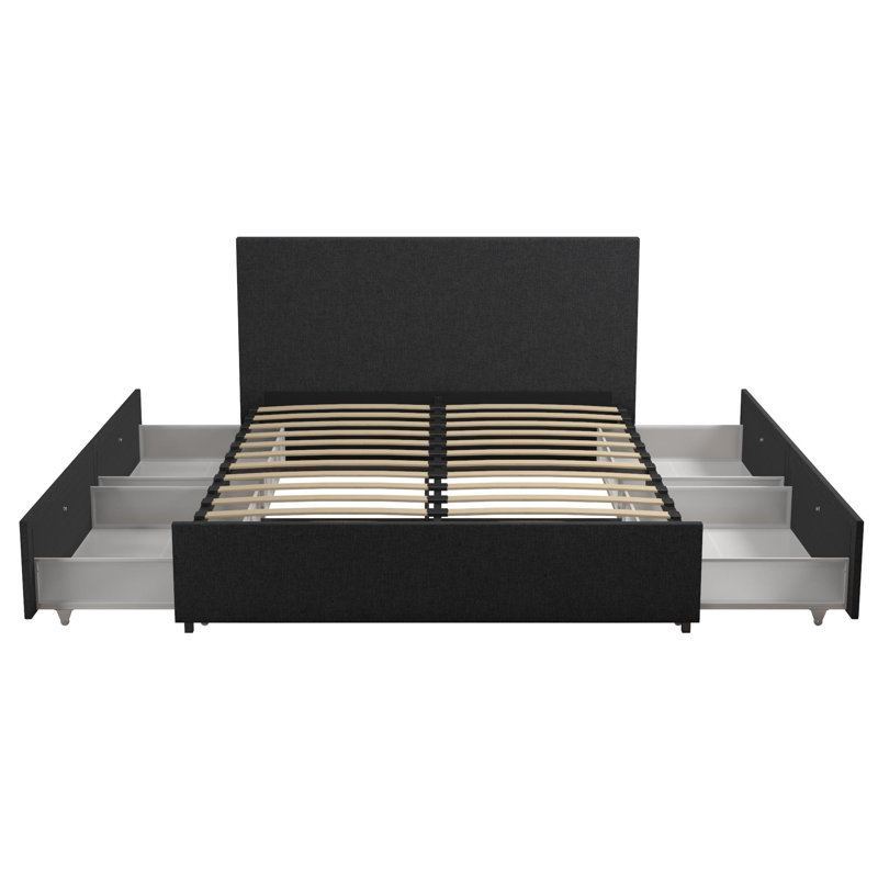 Kelly Dark Gray Upholstered Queen Bed with Storage Drawers