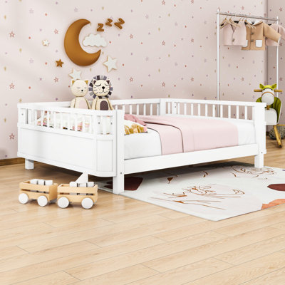 Wood Platform Bed with Safety Rails