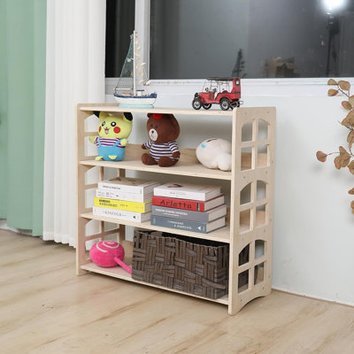 Organisateur de rangement à 4 niveaux - Bibliothèque en bois robuste et sécuritaire pour les jouets et les livres dans la chambre de bébé, la salle de classe ou la pièce
