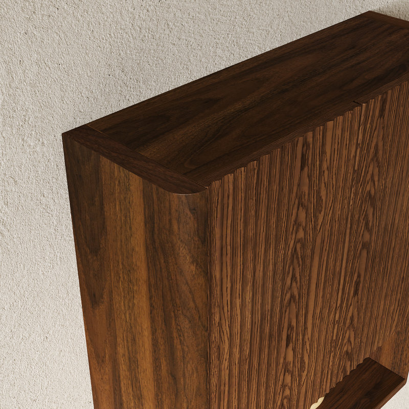 Armoire de salle de bain murale 26 po en noyer avec 2 portes rayées en bois massif et tablette ouverte, Noyer