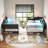 Corner Bed Frame Daybed with Bookcase Storage and PU Upholstered, Twin Size Daybed with 2 Drawers and Charging Station-258402887
