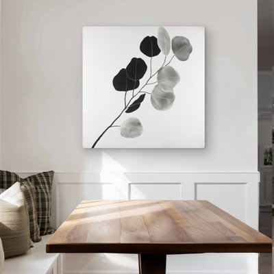 Grayscale Branch with Round Shape Leaves - Metal Print Decor