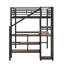 Lit mezzanine double en métal avec bureau, escalier de rangement, petite armoire et lumière DEL-112278971