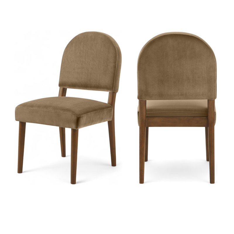 Chaise rembourrée Varinelle, Velours beige, Noyer