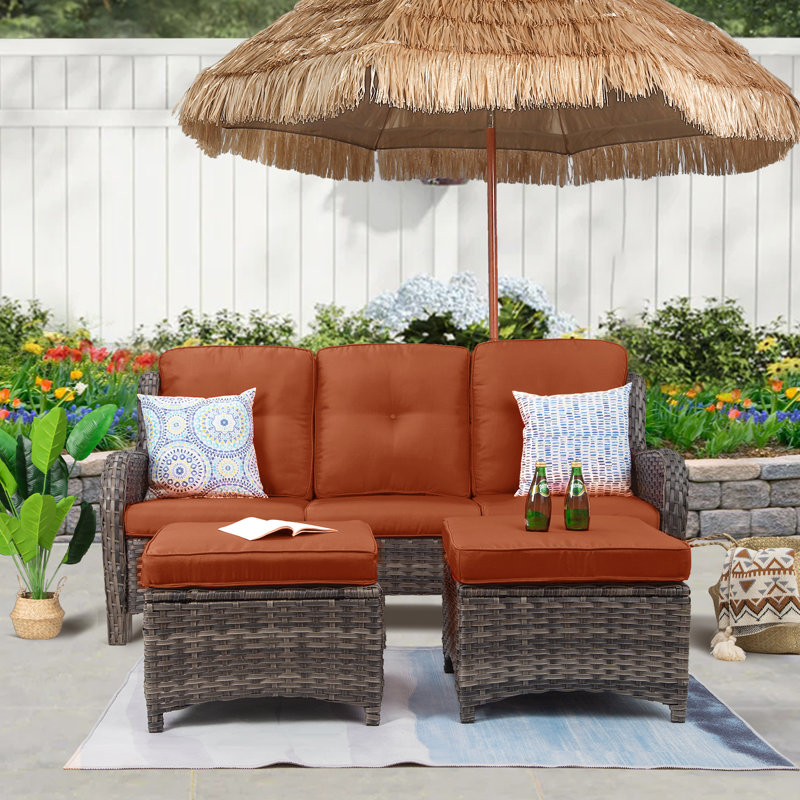 Anahit 3-Piece Wicker Outdoor Seating Group with Cushions, Orange