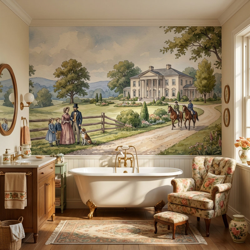 Papier peint Pastoral Landscape Mansion, 120"x96", Non-Woven Nonpasted