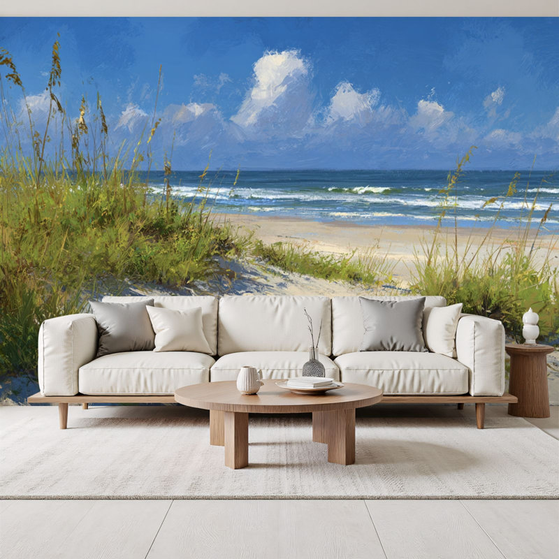 Papier peint adhésif de style bord de mer Coastal Peaceful Seaside, L 96 po x l 69 po