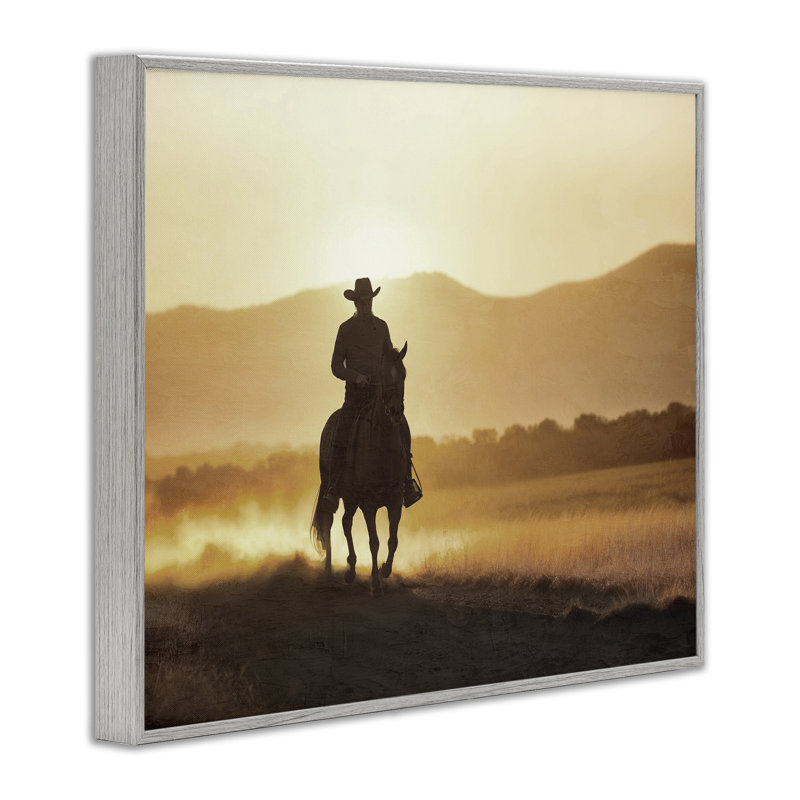 «Cowboy's Ride Home», estampe numérique, conception de Kim Allen, H 24 po x l 30 po, Giclée de ferme grise encadrée