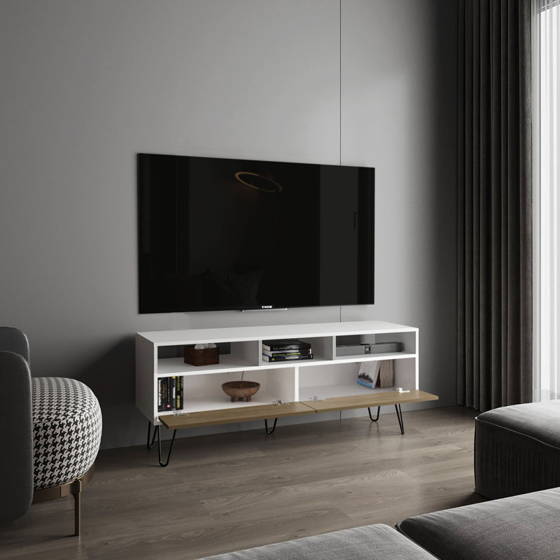 Meuble télé, 2 portes, 3 tablettes, 5 pieds